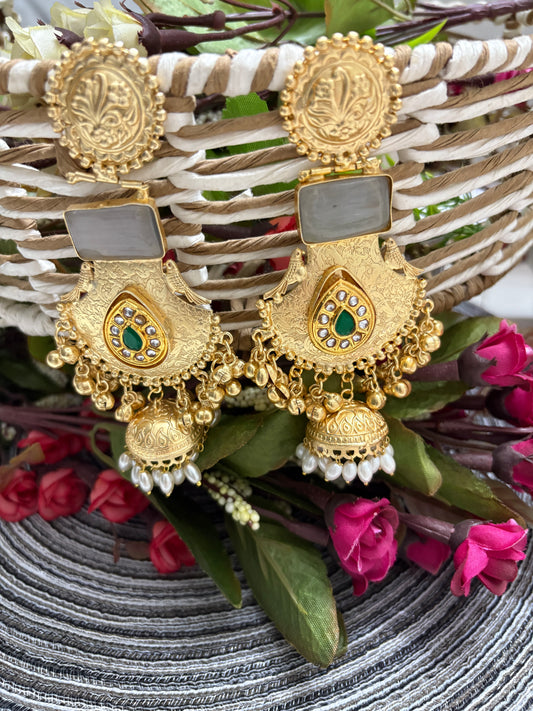Long Meenakari Gray Brass Earrings