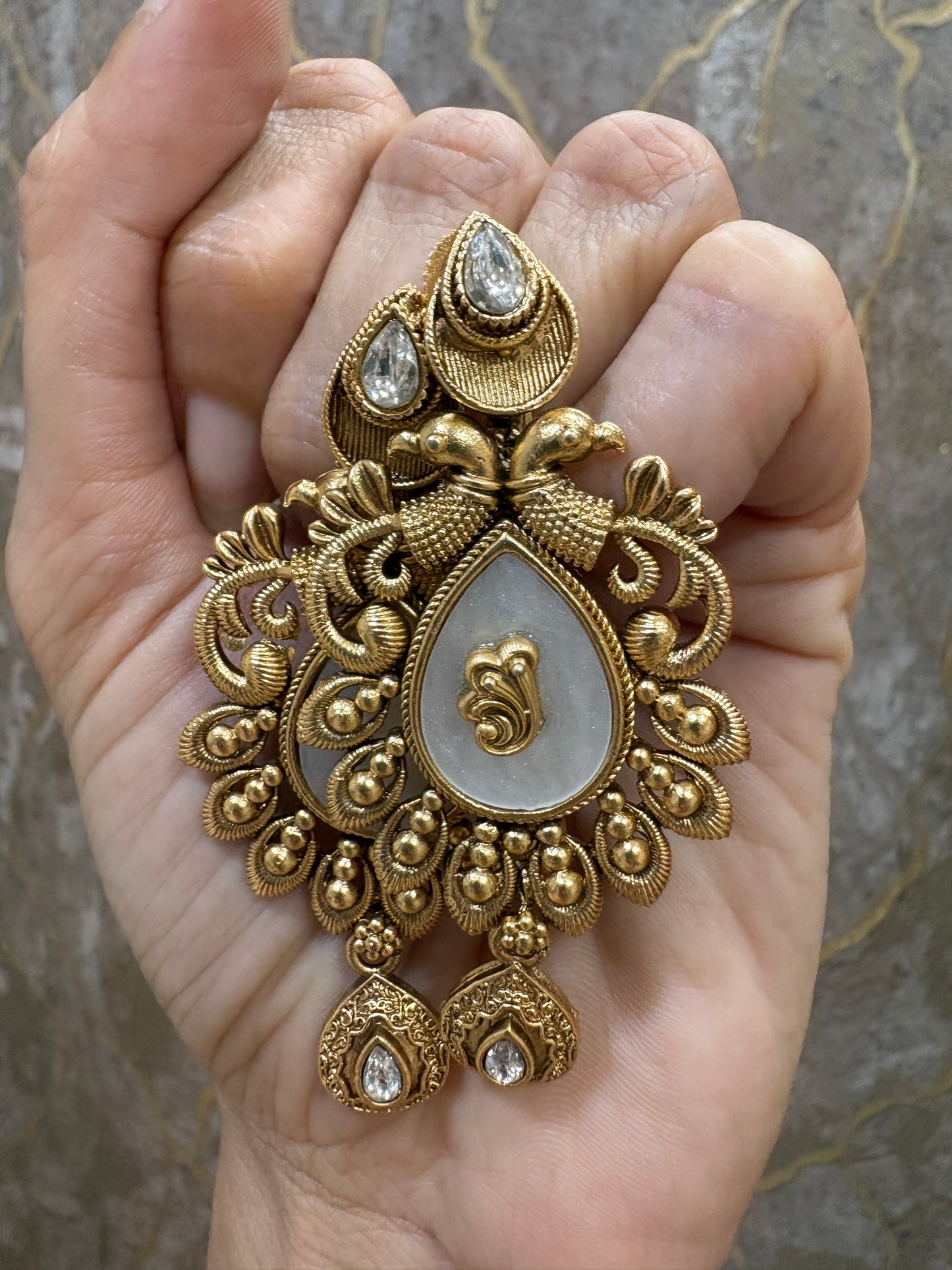 White Kundan Antique Earrings