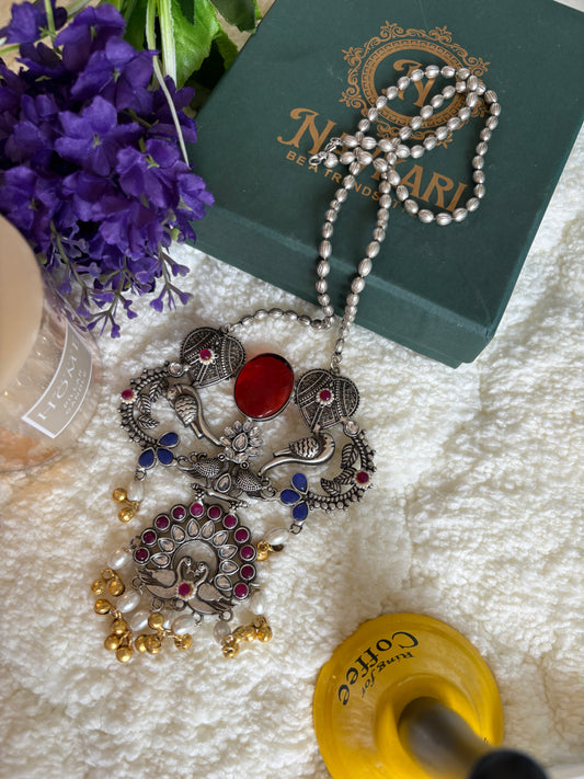 Red Kundan Oxidised Long Necklace