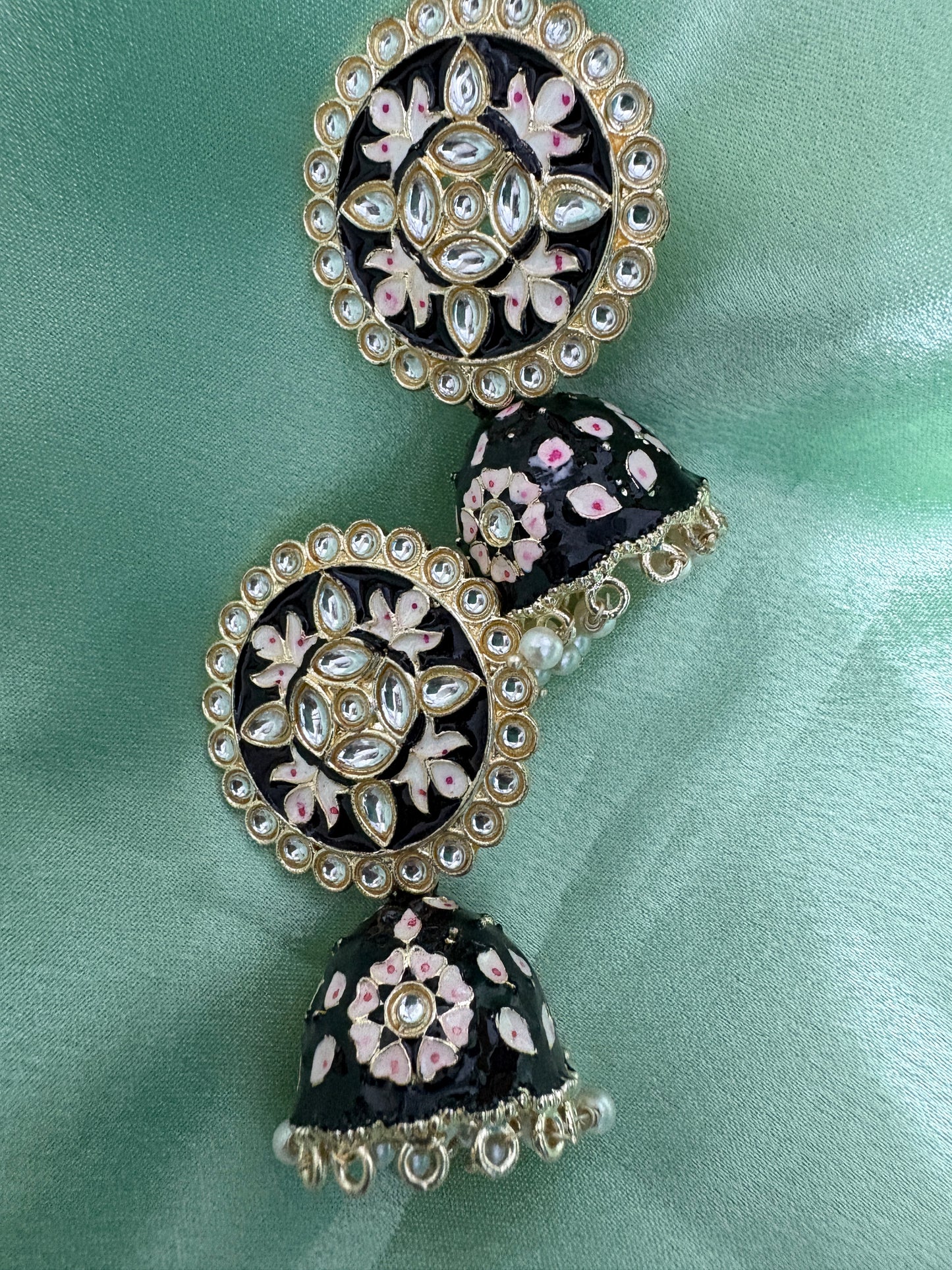 Black Meenakari Kundan Earrings