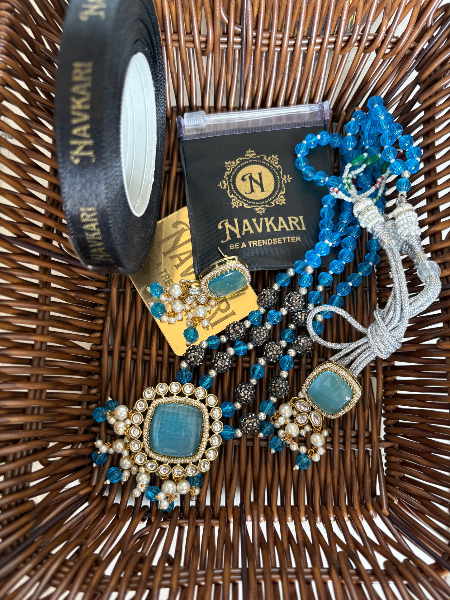 Sky Blue Long Kundan Necklace