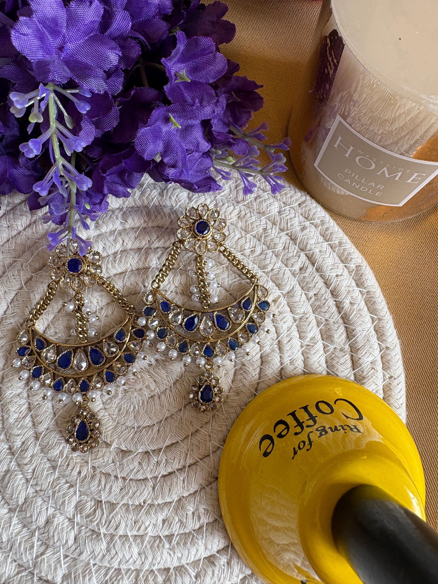 Premium Blue Brass Kundan Earrings