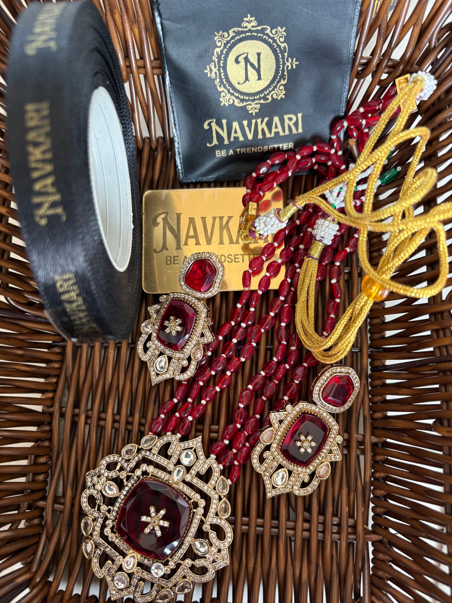 Long Red Kundan Moissanite Necklace