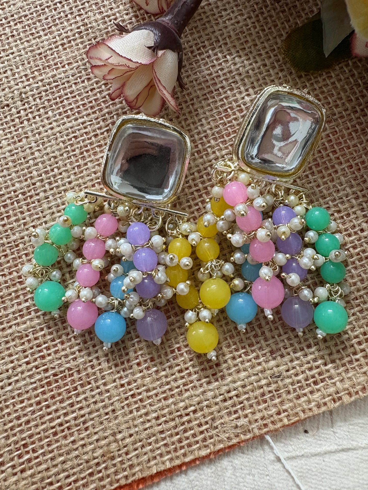 Multi Colour Kundan Earrings