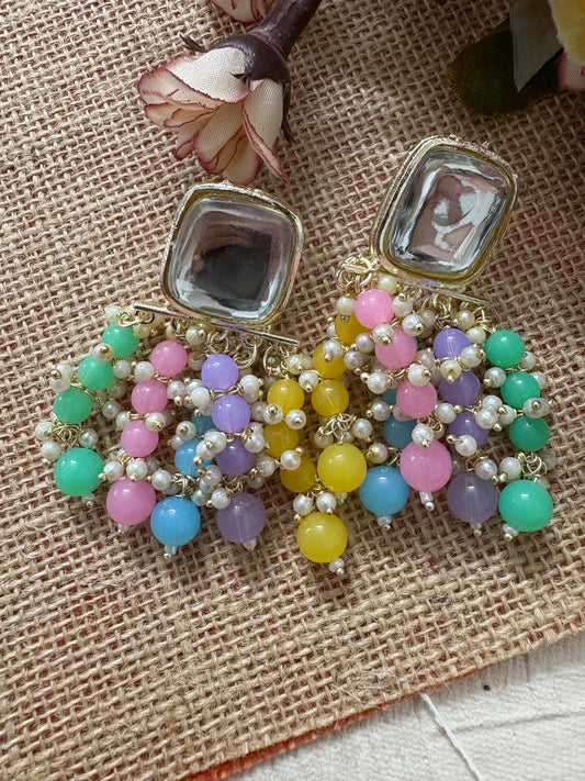 Multi Colour Kundan Earrings