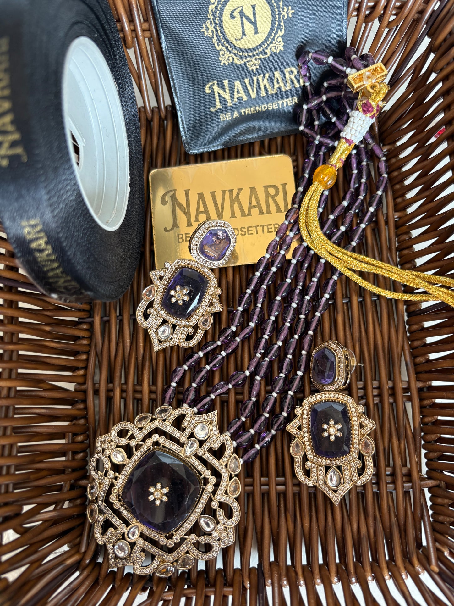 Long Purple Kundan Necklace