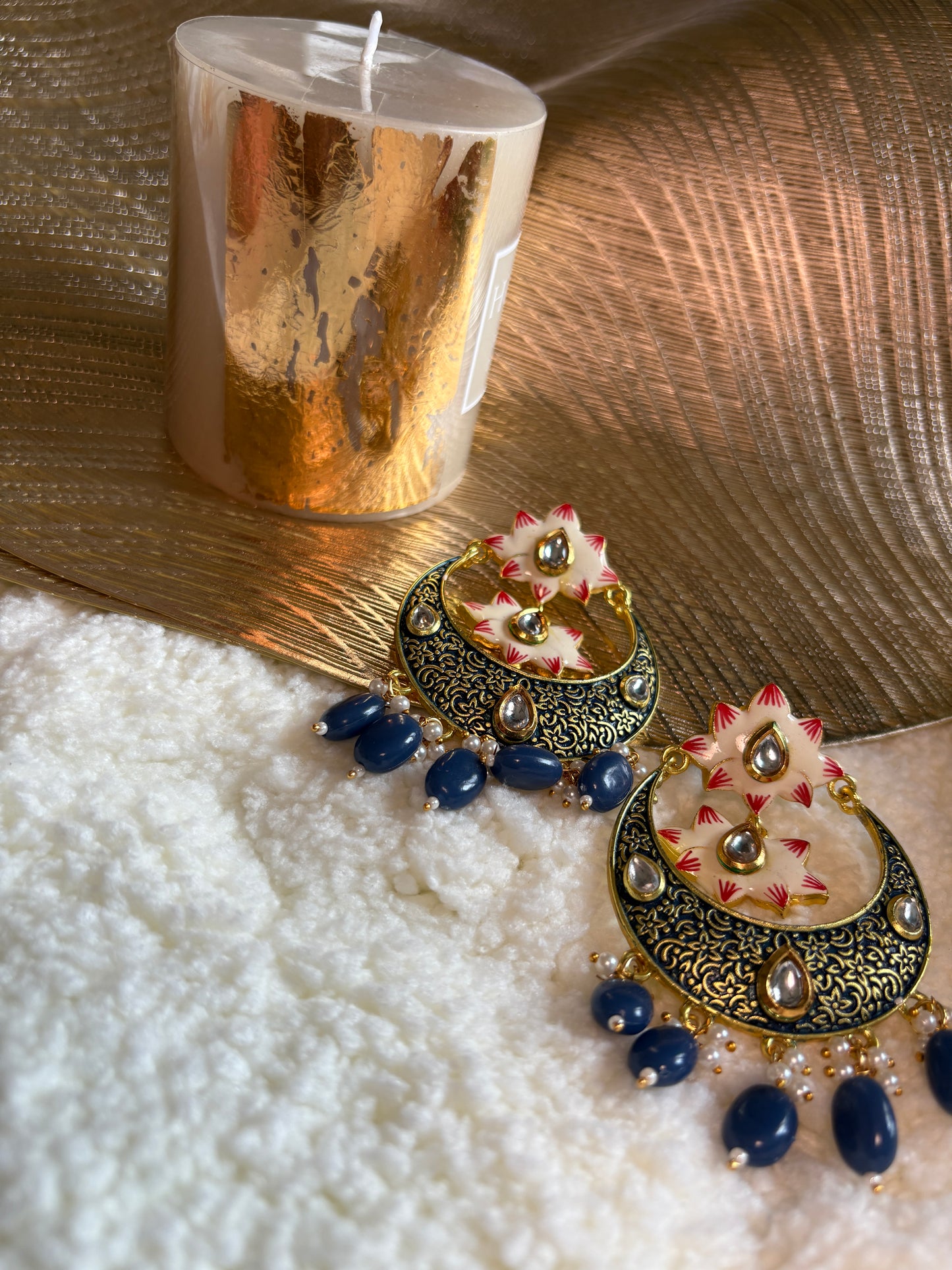 Blue Meenakari Brass Chandbalis