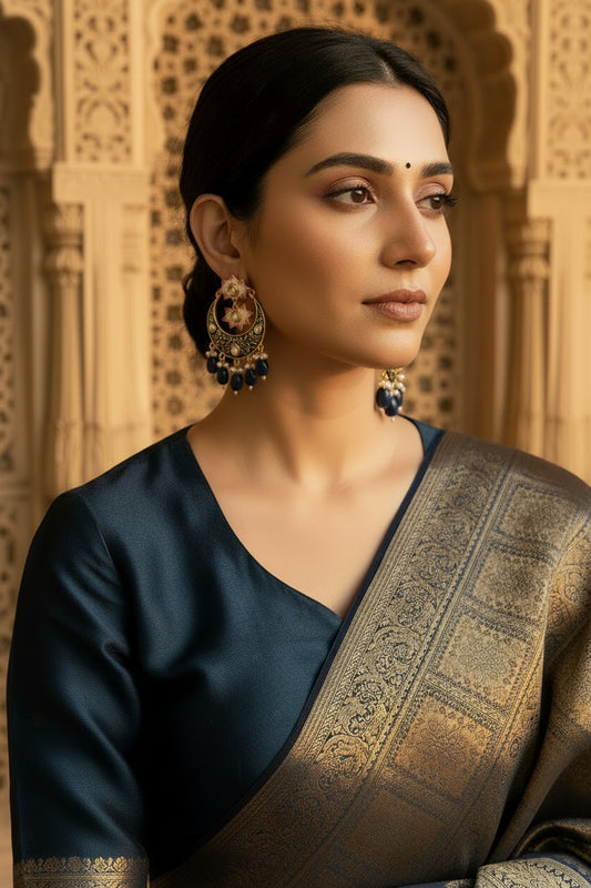 Blue Meenakari Brass Chandbalis