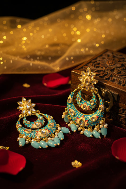 Light Blue Meenakari Brass Chandbalis