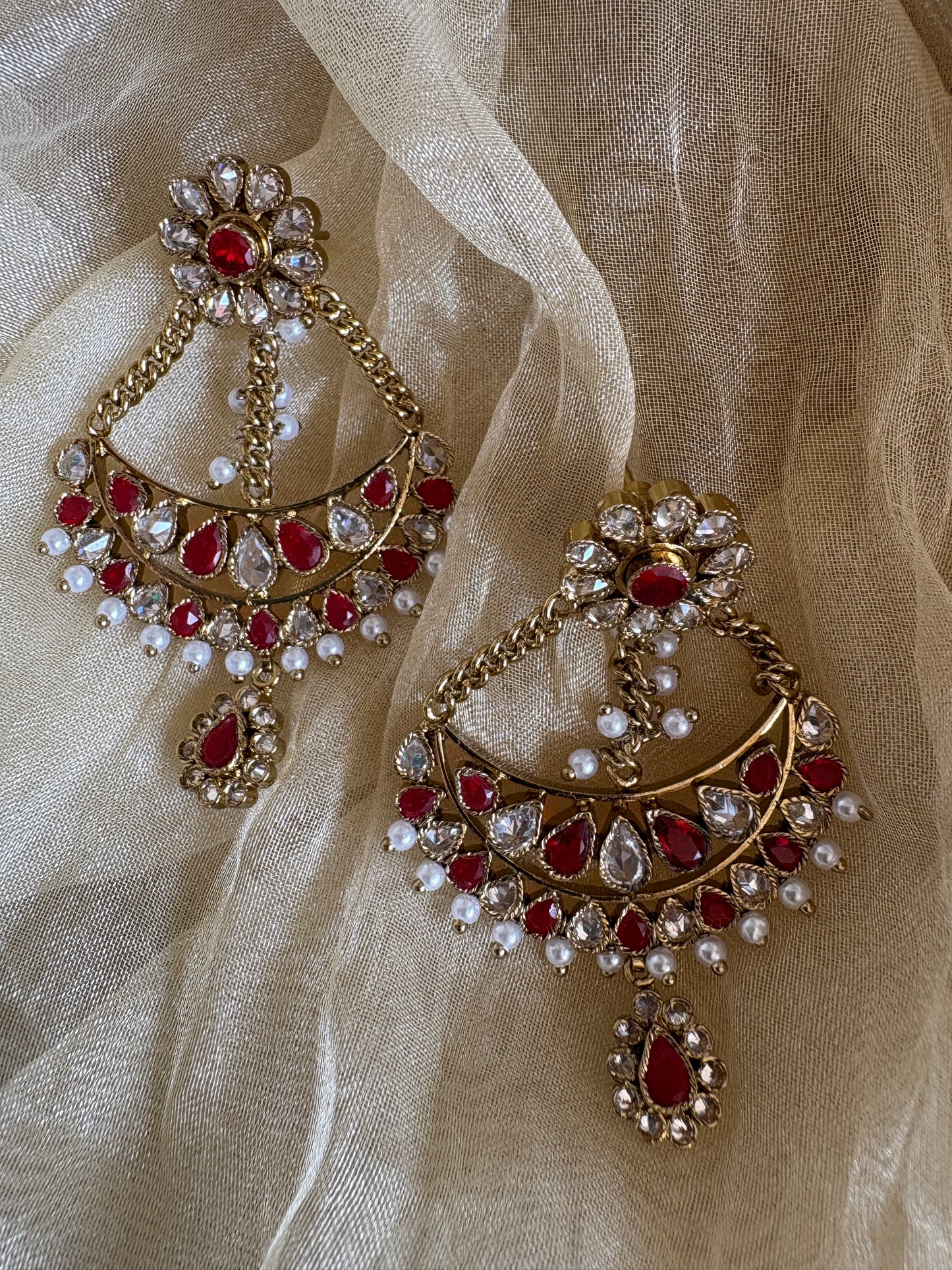 Premium Red Kundan Antique Earrings