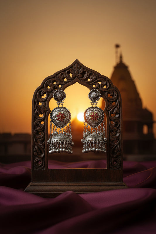 Silver Replica Oxidised Brass Jhumkis