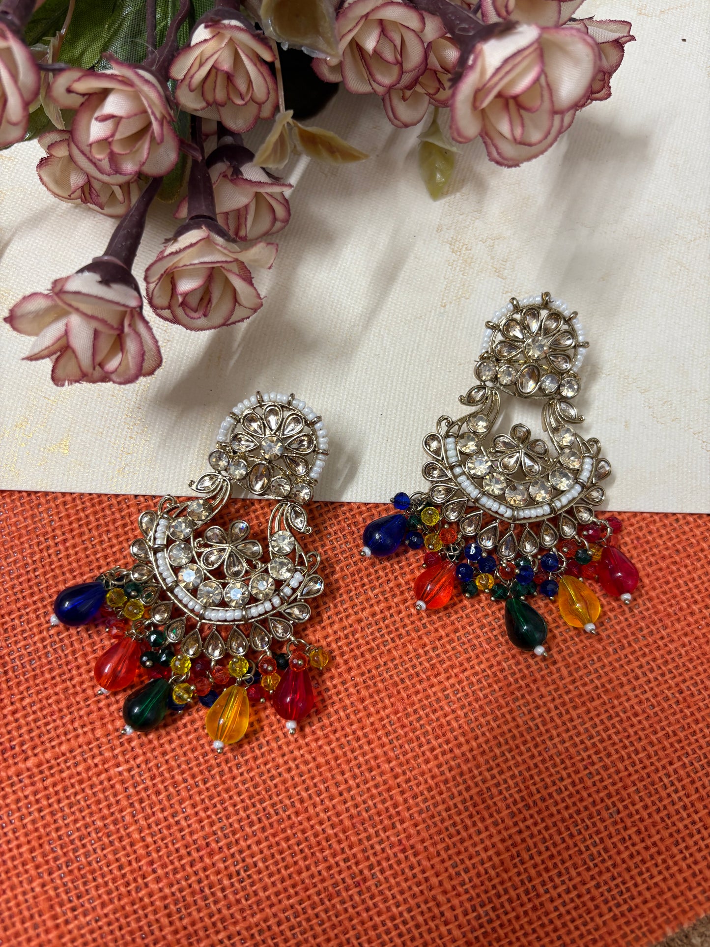 Multi Colour Kundan Earrings