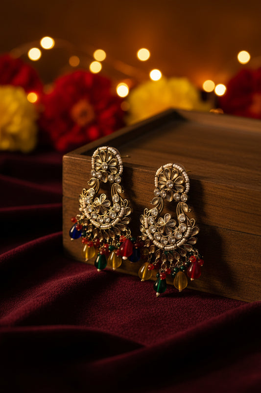 Multi Colour Kundan Earrings