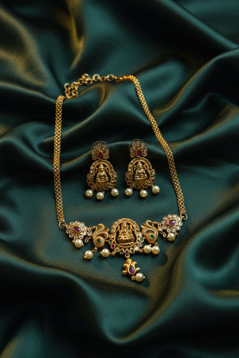 Small Lakshmi Choker with Chain & Earrings