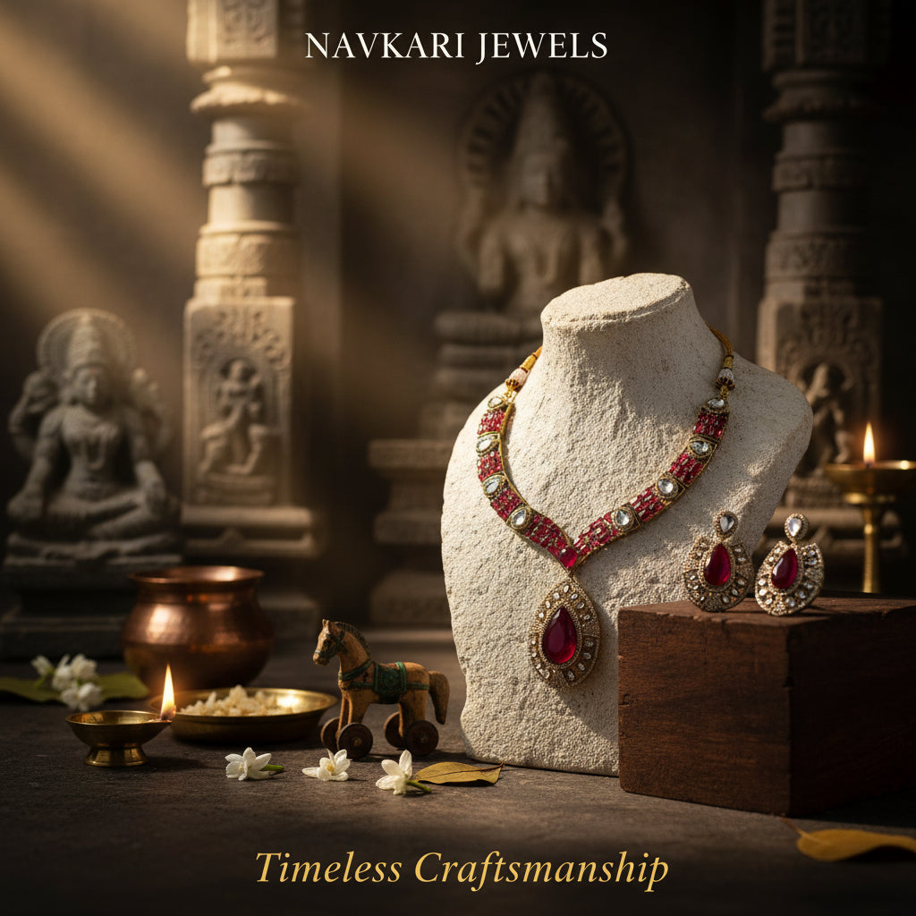 Maroon Ruby Antique Kundan Necklace & Earrings Set