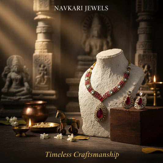 Maroon Ruby Antique Kundan Necklace & Earrings Set
