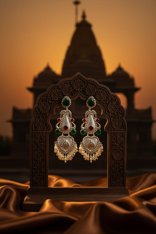 Silver Replica Green Earrings