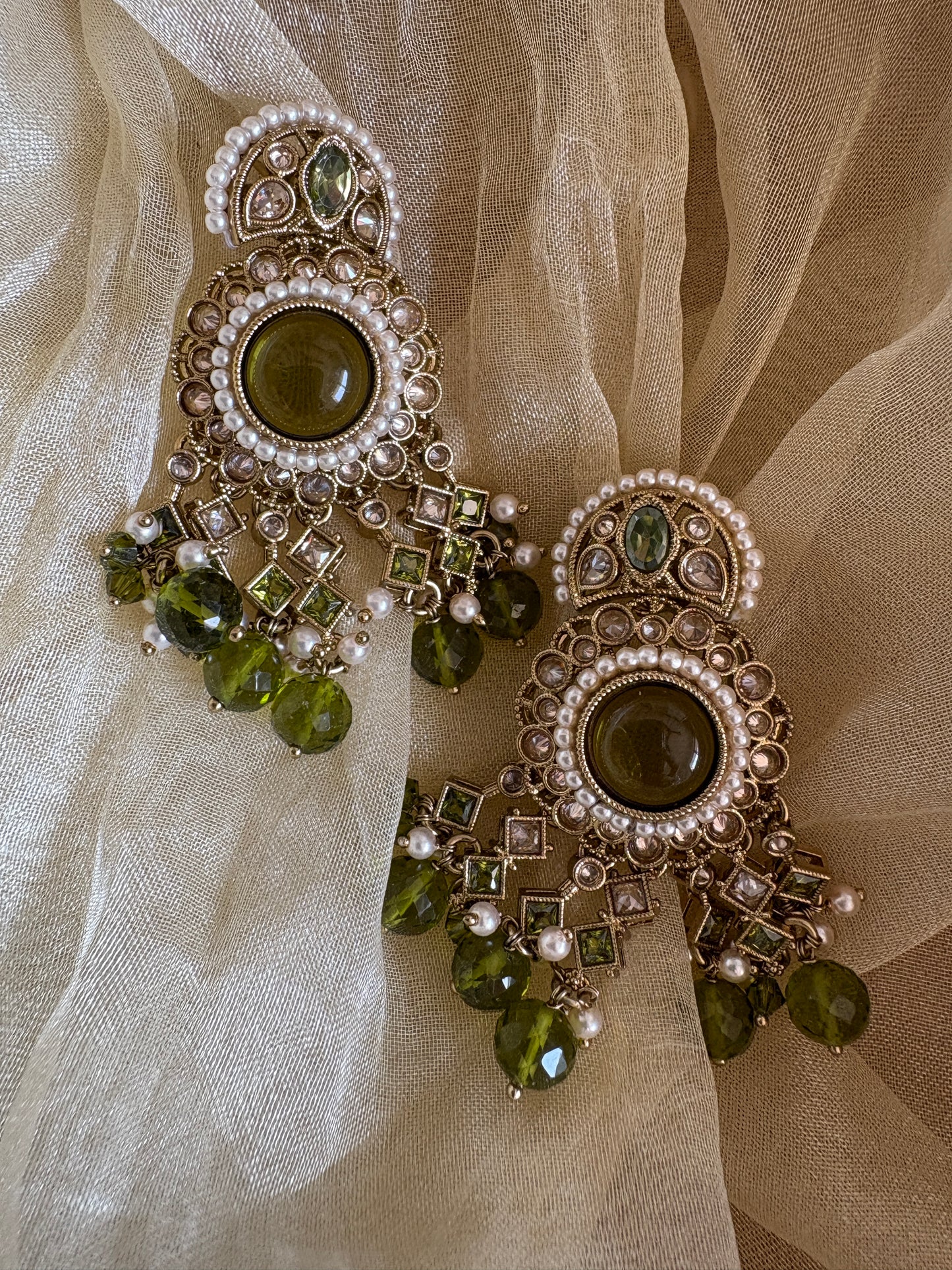 Green Antique Kundan Earrings