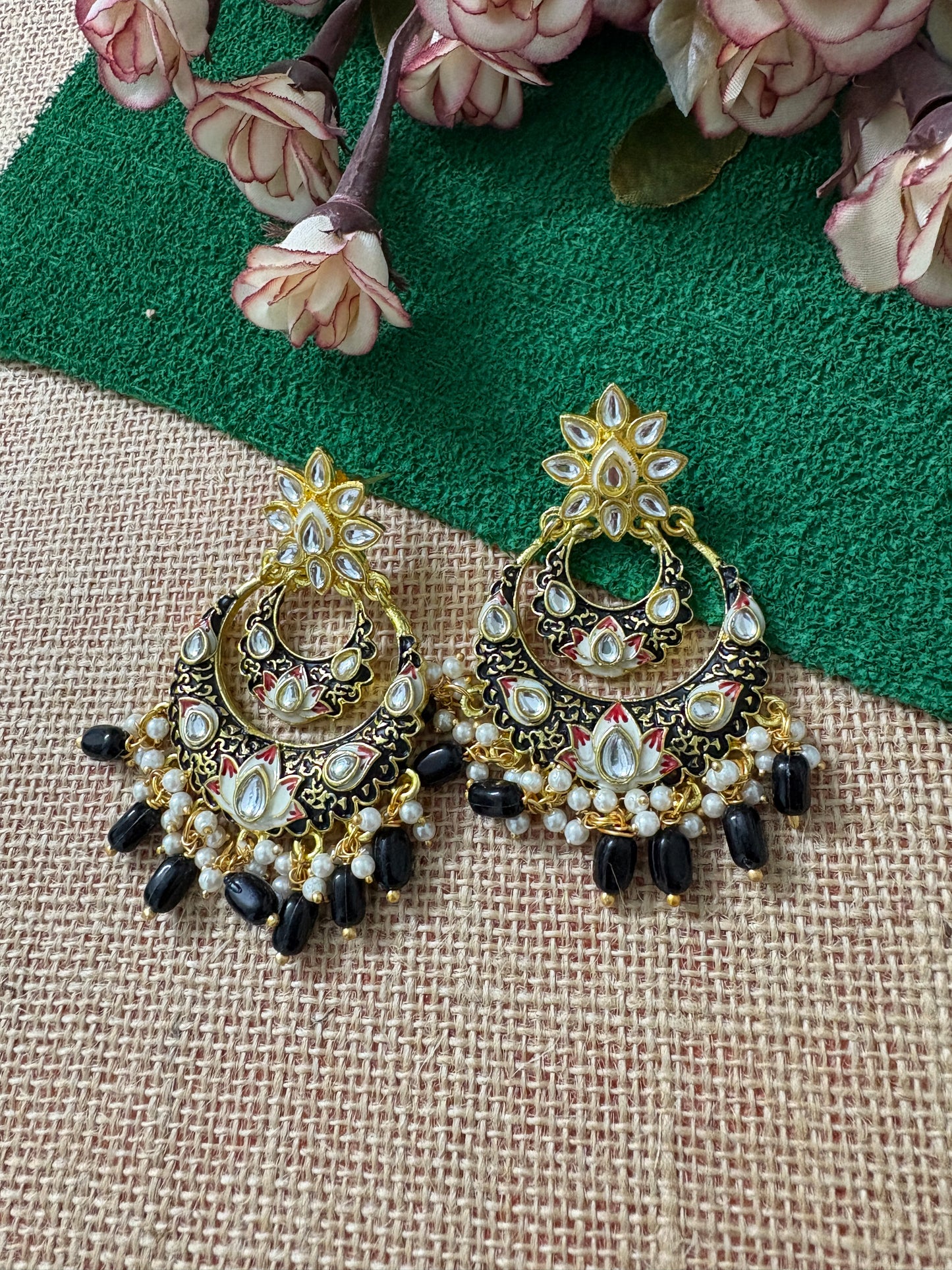 Black Colour Meenakari Brass Chandbalis