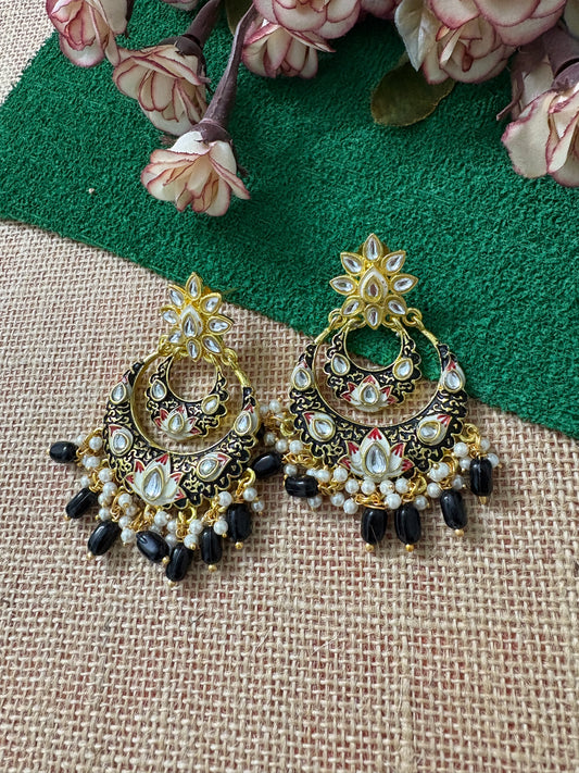 Black Colour Meenakari Brass Chandbalis