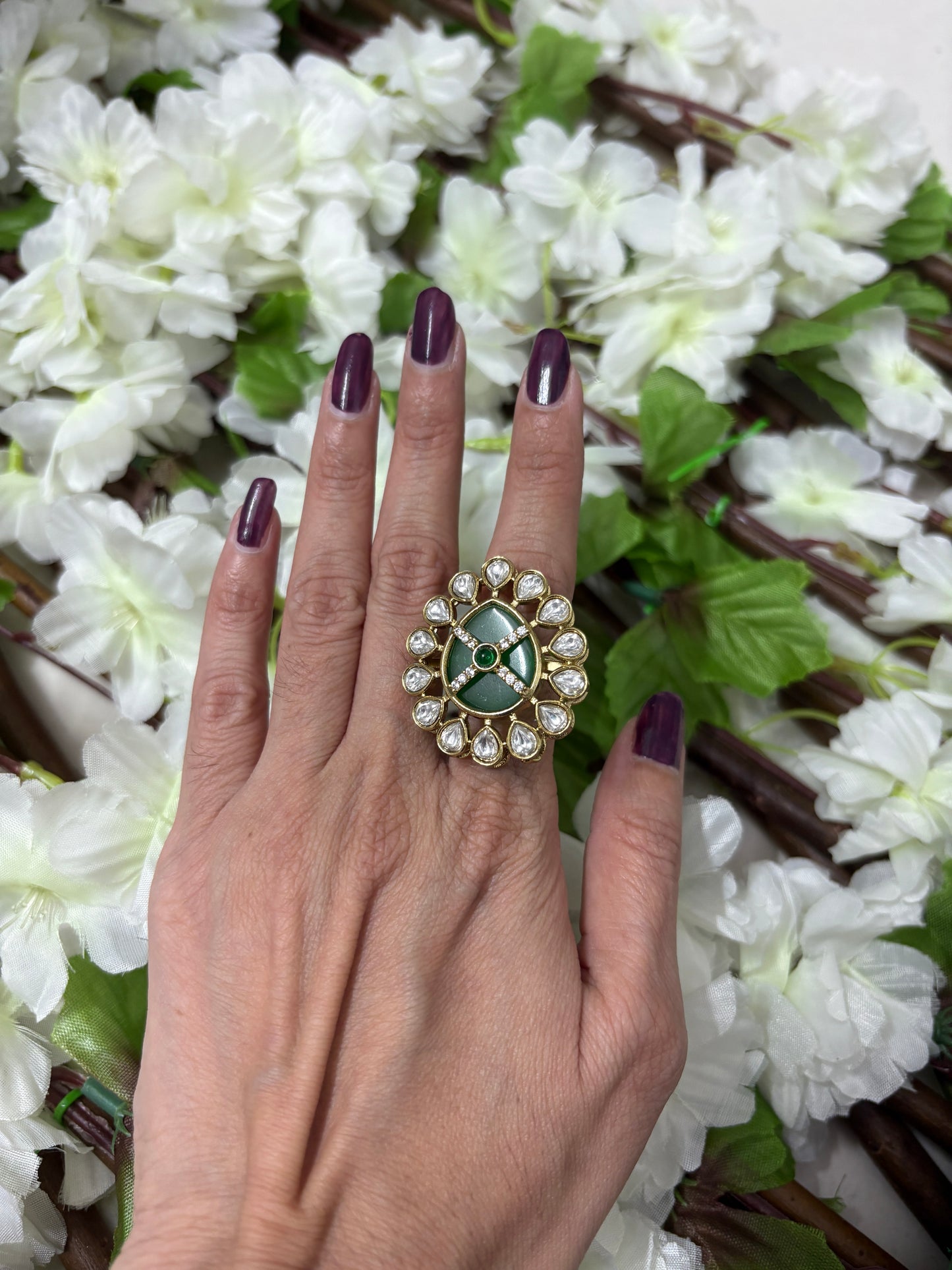 Green American Diamond Adjstable Ring