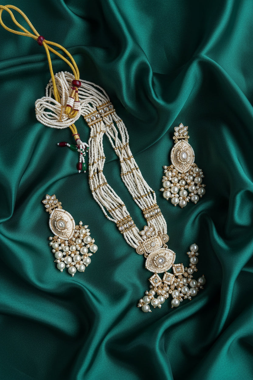 White Pearl Rajwada Choker Necklace Set