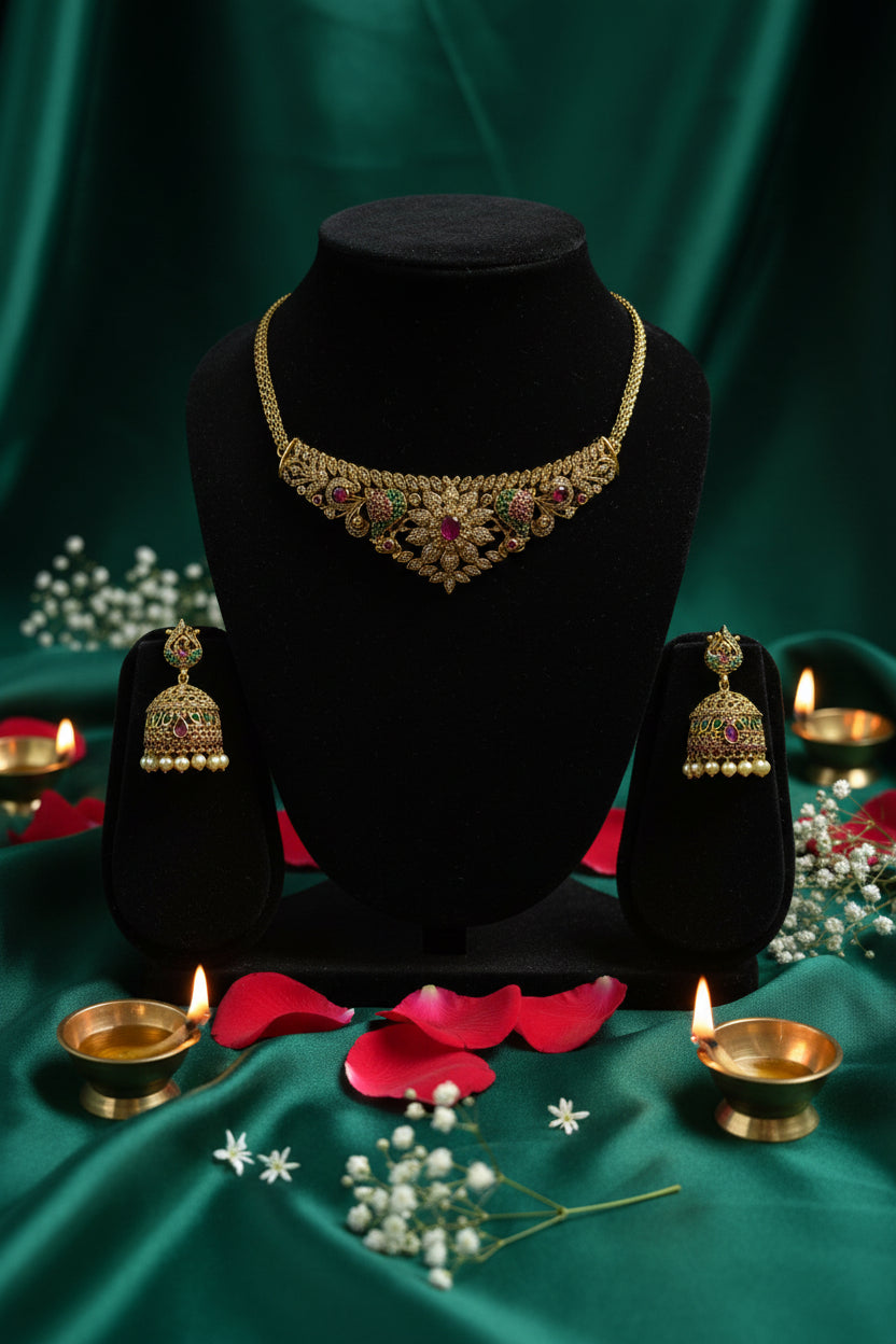 Antique Matte Gold Temple Choker Set