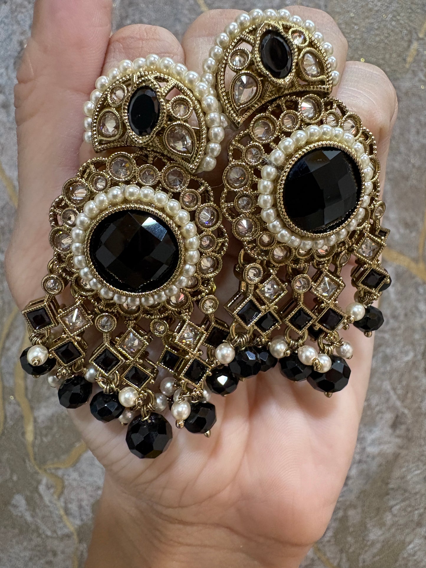 Black Kundan Premium Antique Earrings