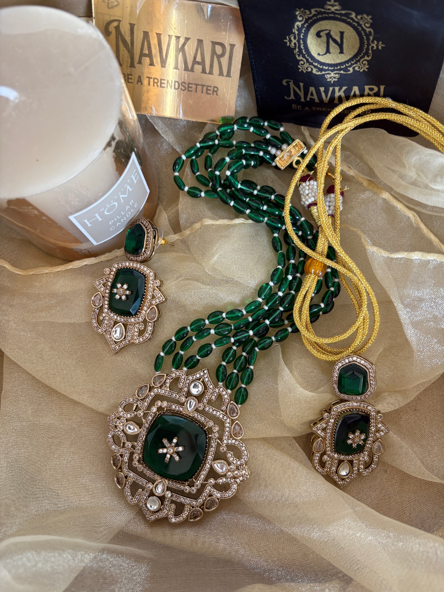 Green Kundan long Necklace