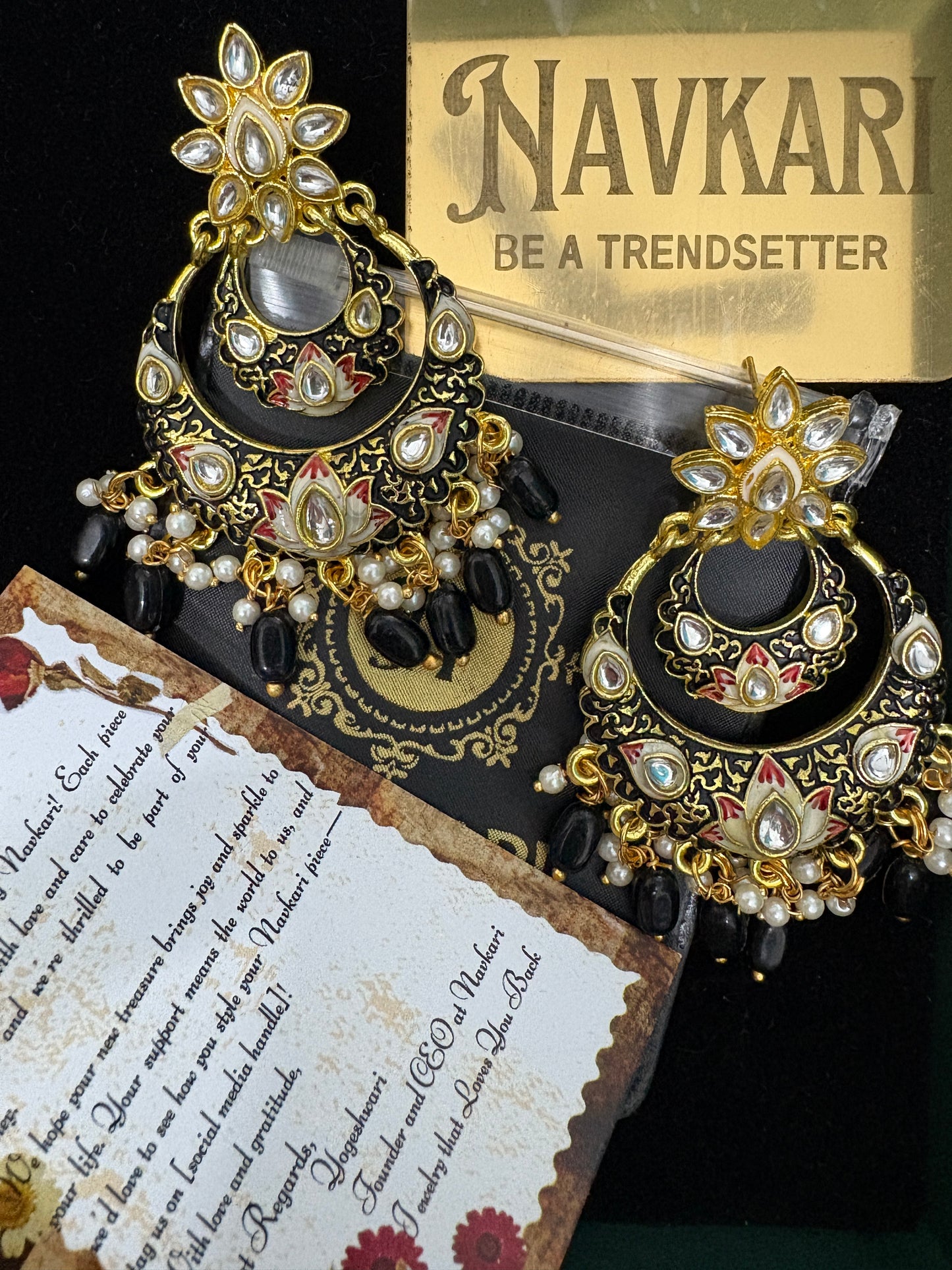Black Colour Meenakari Brass Chandbalis