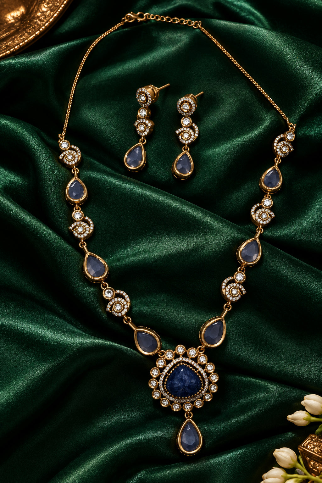 Royal Blue Stone Necklace Set - Sapphire Victorian