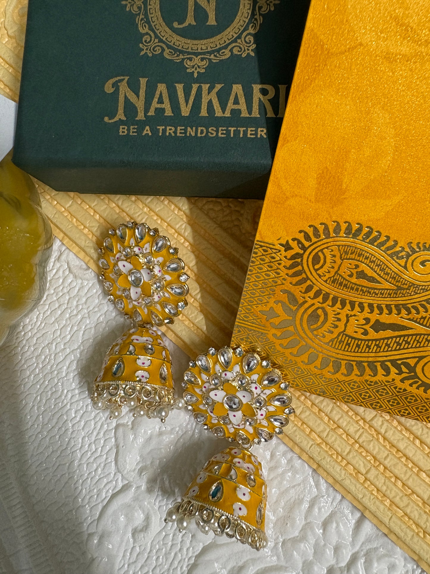 Yellow Meenakari Kundan Earrings