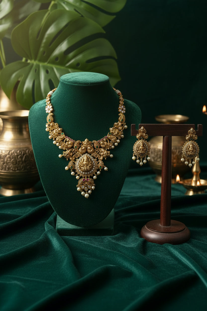 Antique Gold Lakshmi Temple Choker Necklace Set