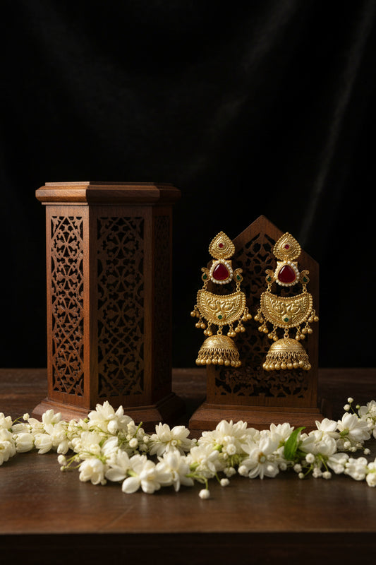 Golden Replica Red Brass Jhumkis