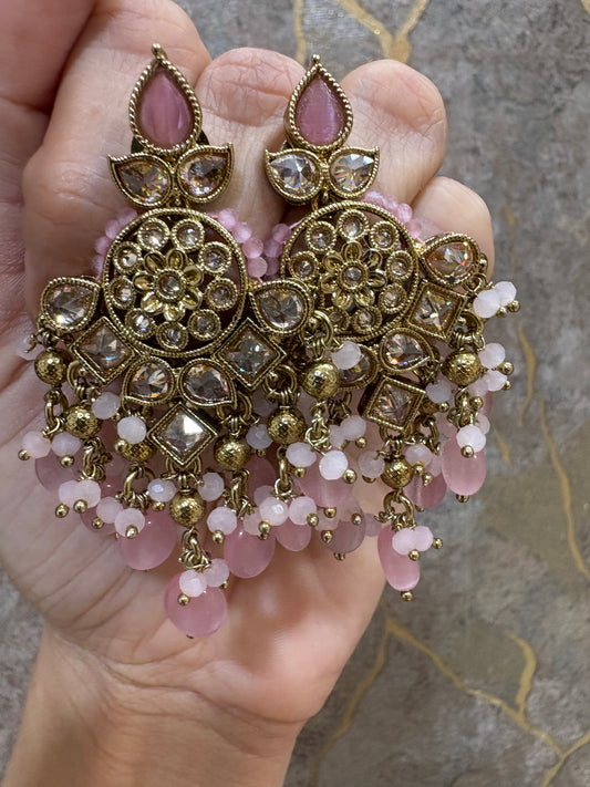 Pink Kundan Antique Earrings