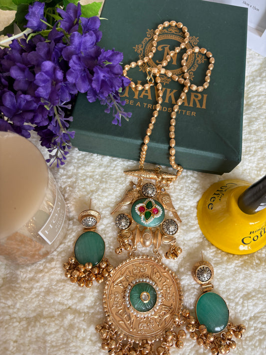 Green Kundan Golden Brass Necklace