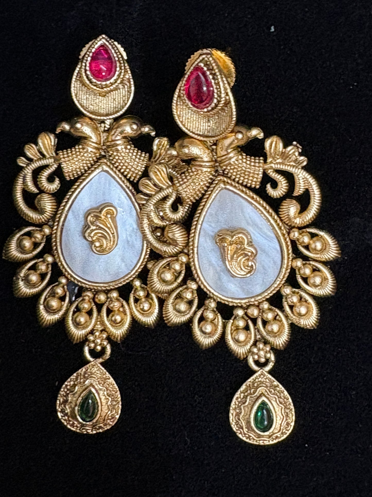 Premium Pink and Green Kundan Antique Earrings