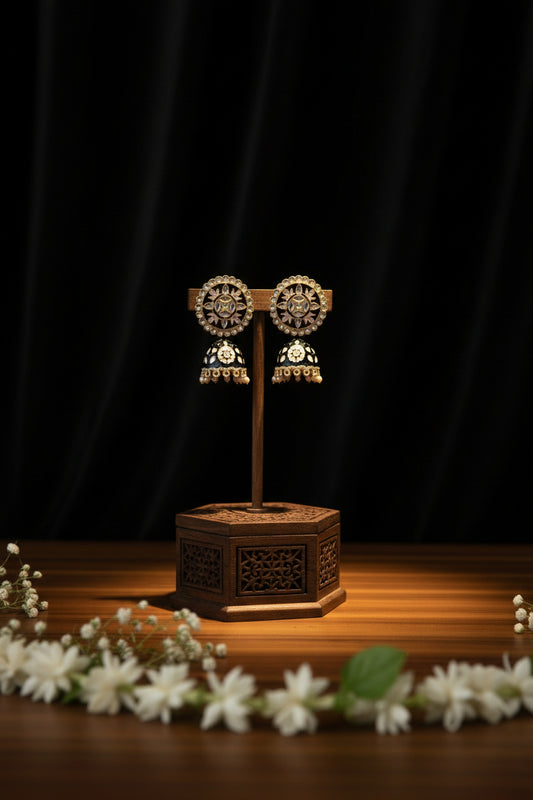 Black Meenakari Kundan Earrings