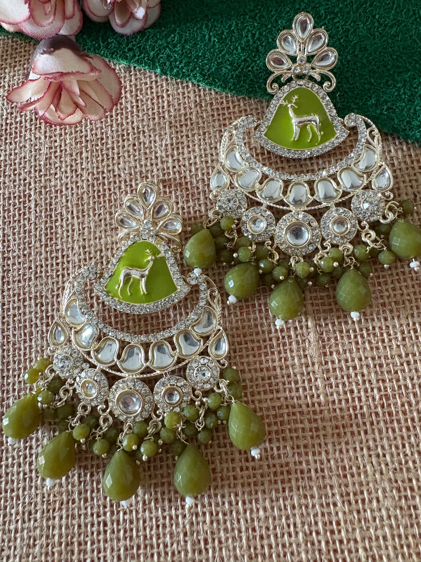 Light Green Colour Kundan Earrings