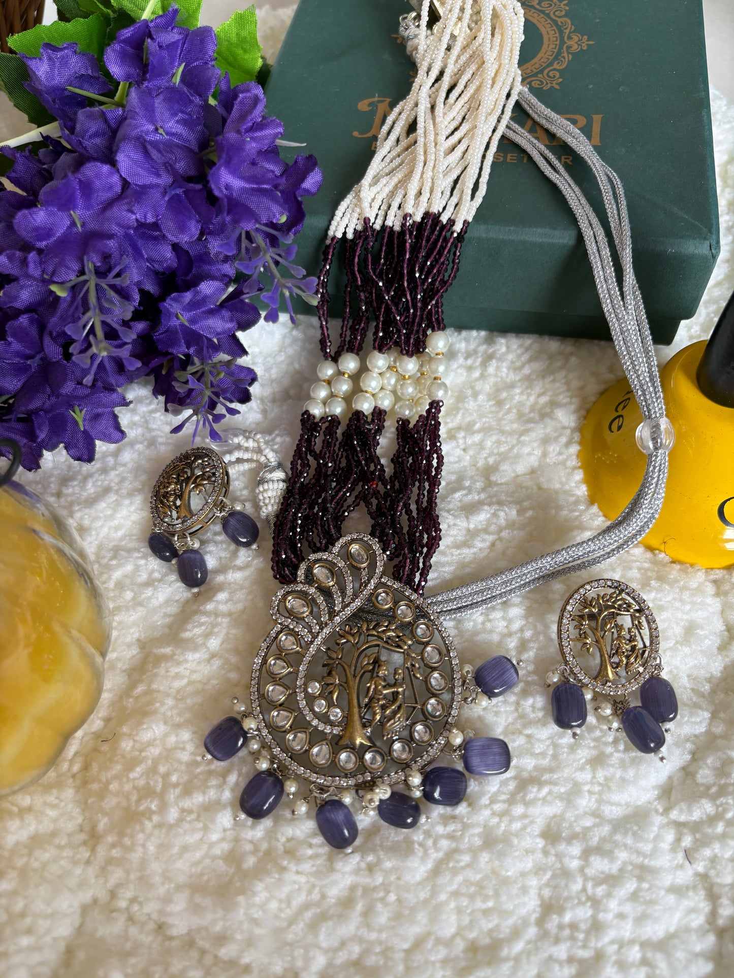 Long Purple Kundan Necklace