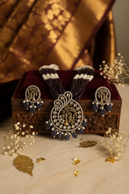 Long Purple Kundan Necklace