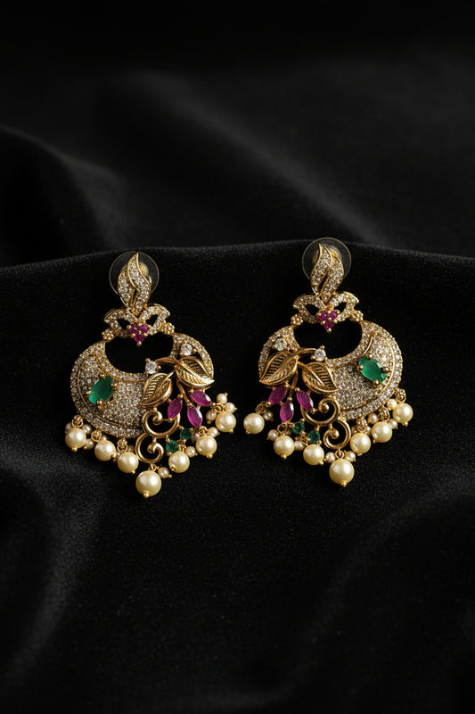 American Diamond Gold Plated Chandbali Earrings