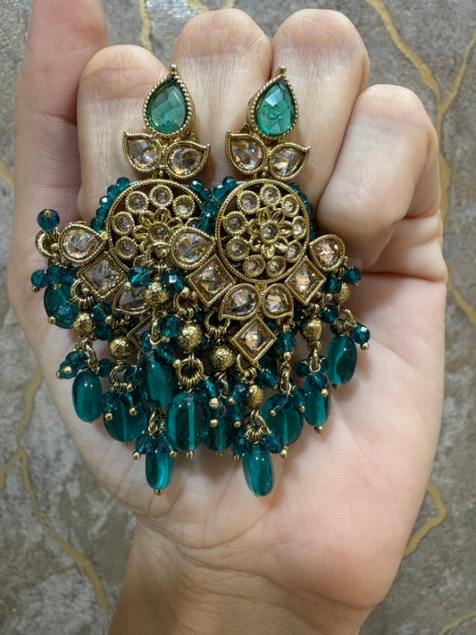 Peacock Green Premium Antique Earrings