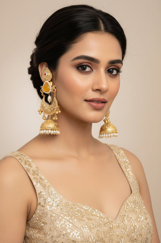 Yellow Statement Brass Jhumkis
