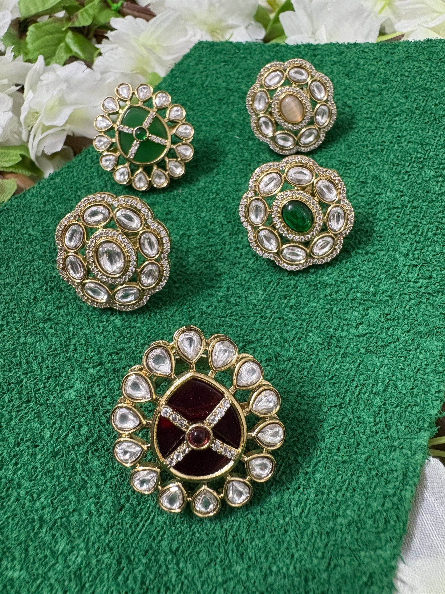 Green American Diamond Adjstable Ring