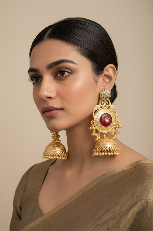 Red Statement Brass Jhumkis