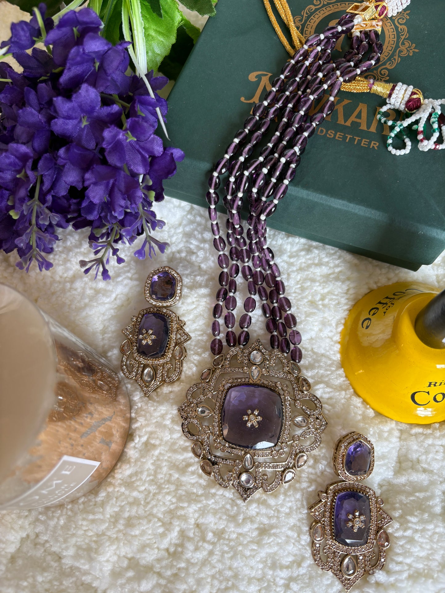 Long Purple Kundan Necklace
