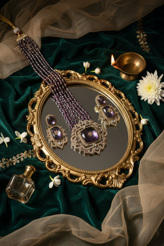 Long Purple Kundan Necklace