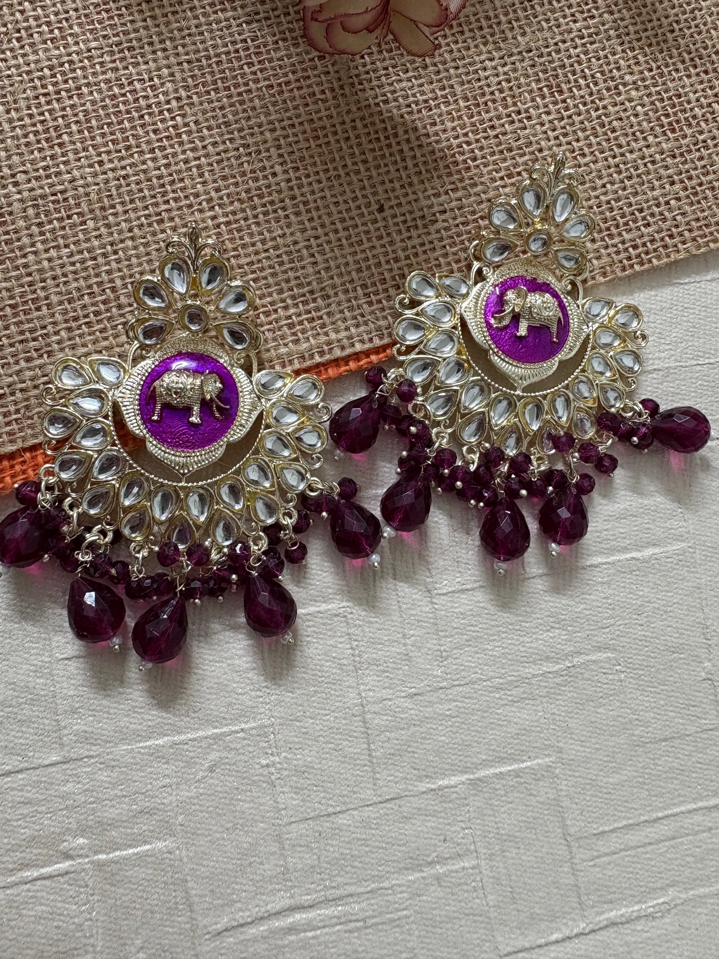 Rani Pink Colour Kundan Earrings
