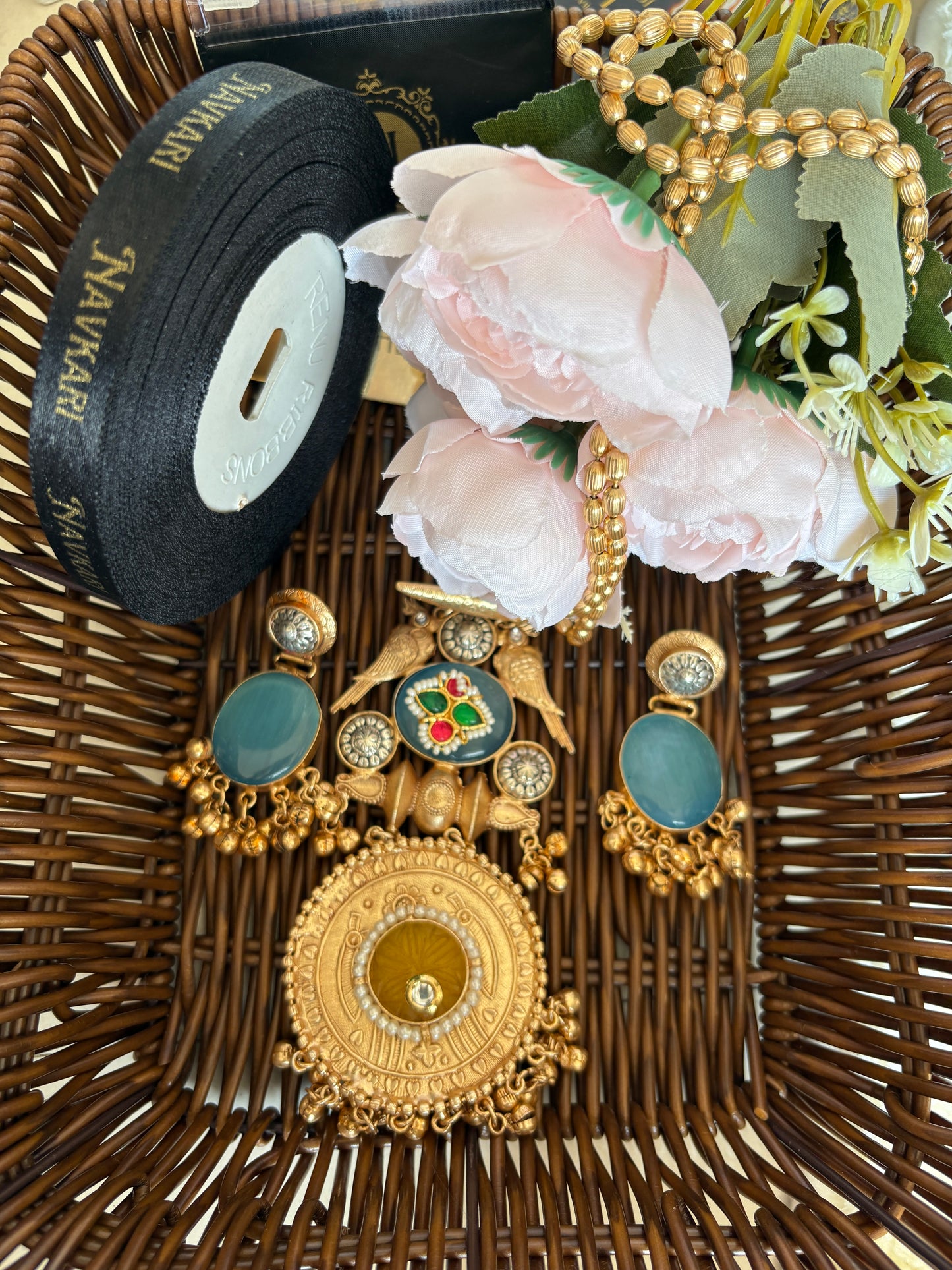 Blue Kundan Necklace Golden Necklace
